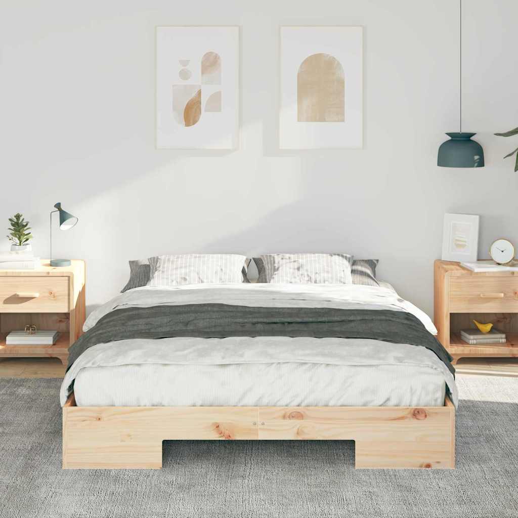 vidaXL Κρεβάτι δαπέδου Καφέ 140 x 200 cm Μασίφ ξύλο πεύκου
