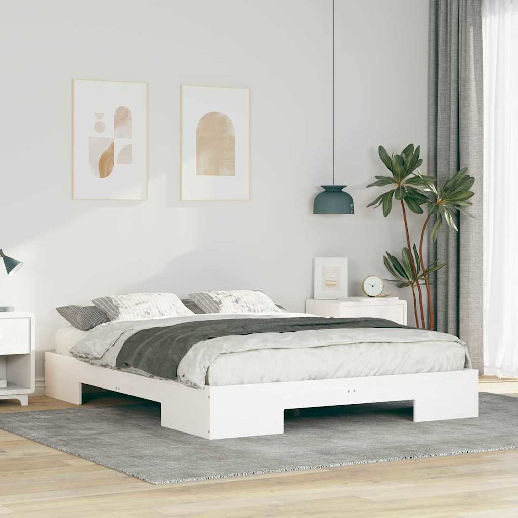 vidaXL Κρεβάτι δαπέδου Λευκό 140 x 200 cm Μασίφ ξύλο πεύκου