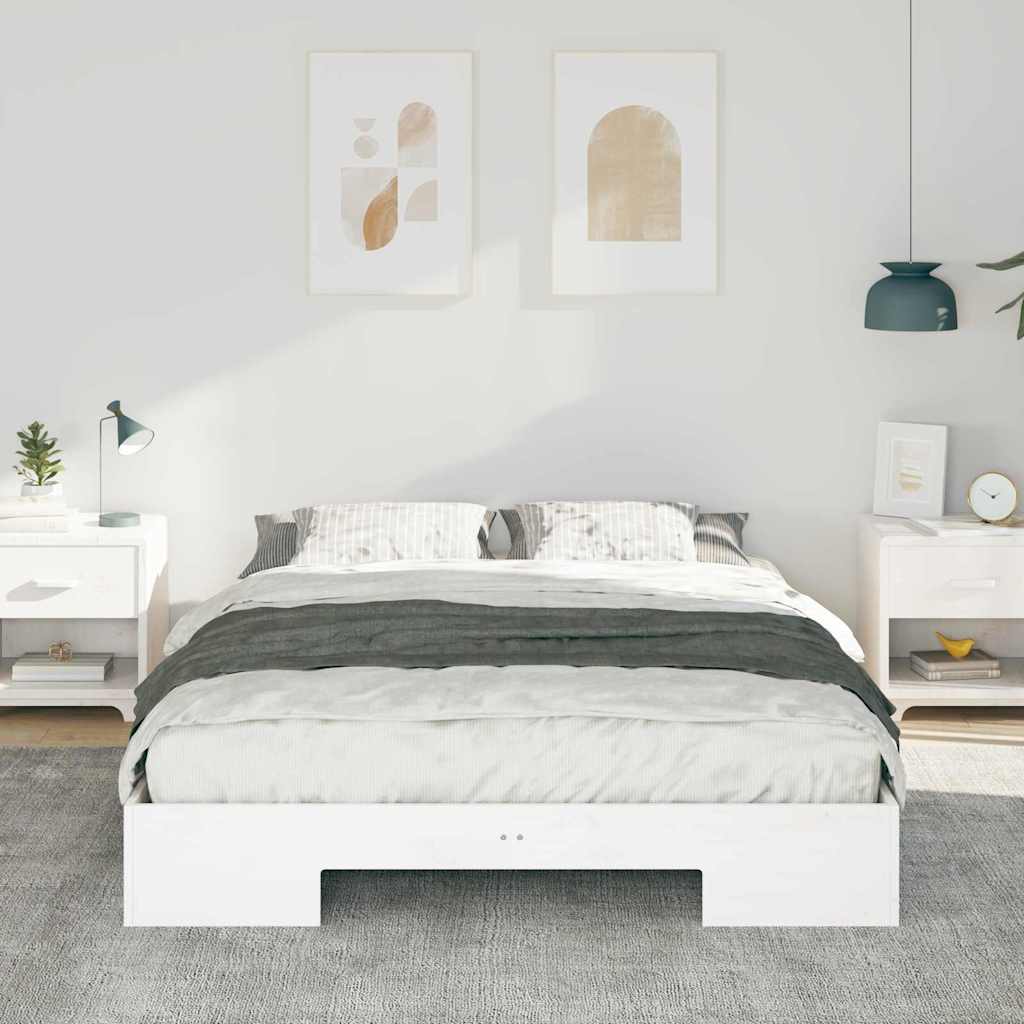 vidaXL Κρεβάτι δαπέδου Λευκό 140 x 200 cm Μασίφ ξύλο πεύκου