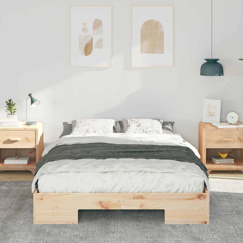 vidaXL Κρεβάτι δαπέδου Καφέ 140 x 190 cm Μασίφ ξύλο πεύκου