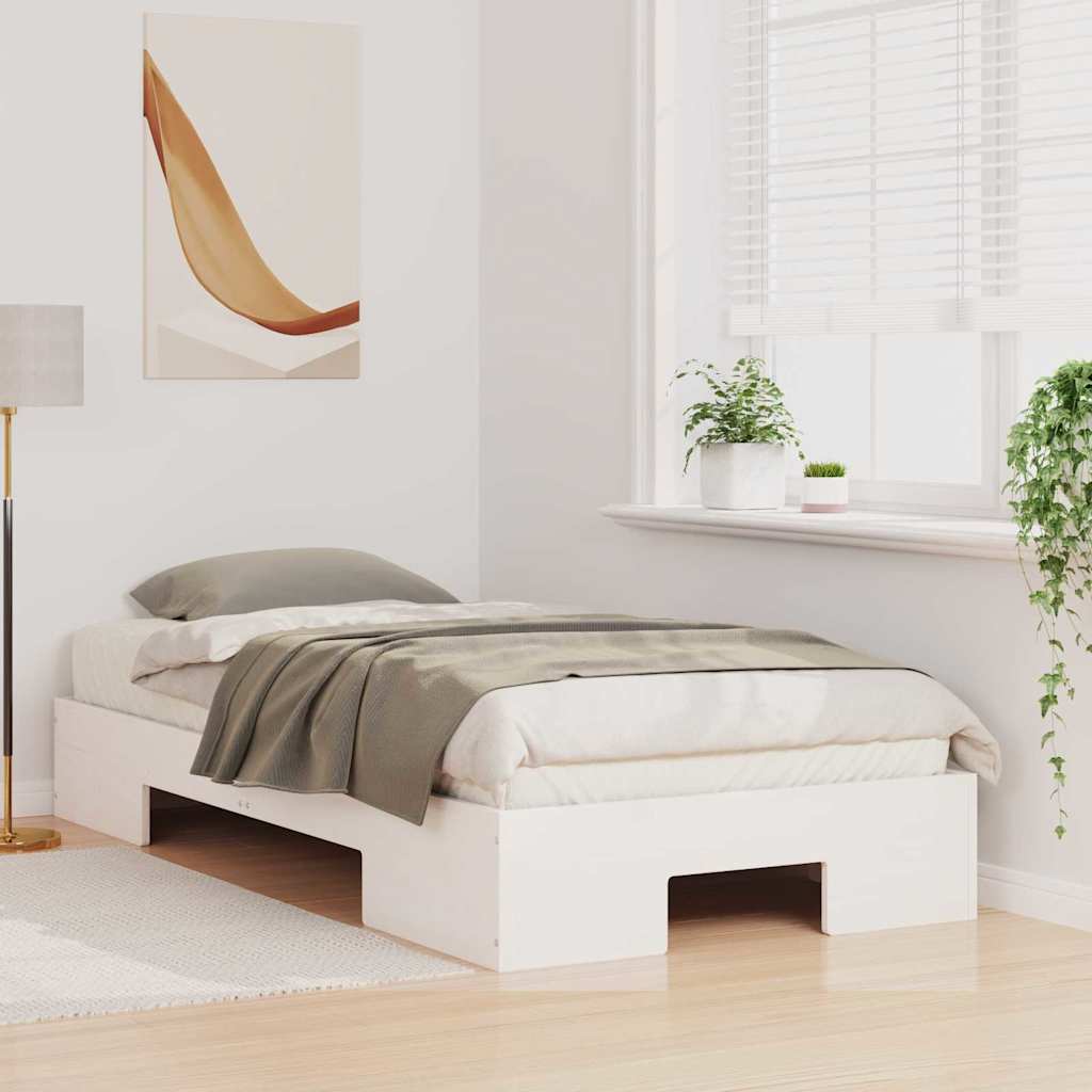 vidaXL Κρεβάτι δαπέδου Λευκό 90 x 200 cm Μασίφ ξύλο πεύκου