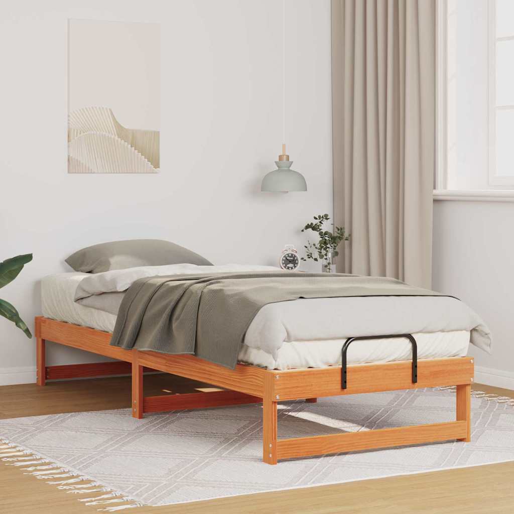 vidaXL Σκελετός Κρεβατιού Καφέ 90 x 210 cm Στερεά ξυλεία πεύκου