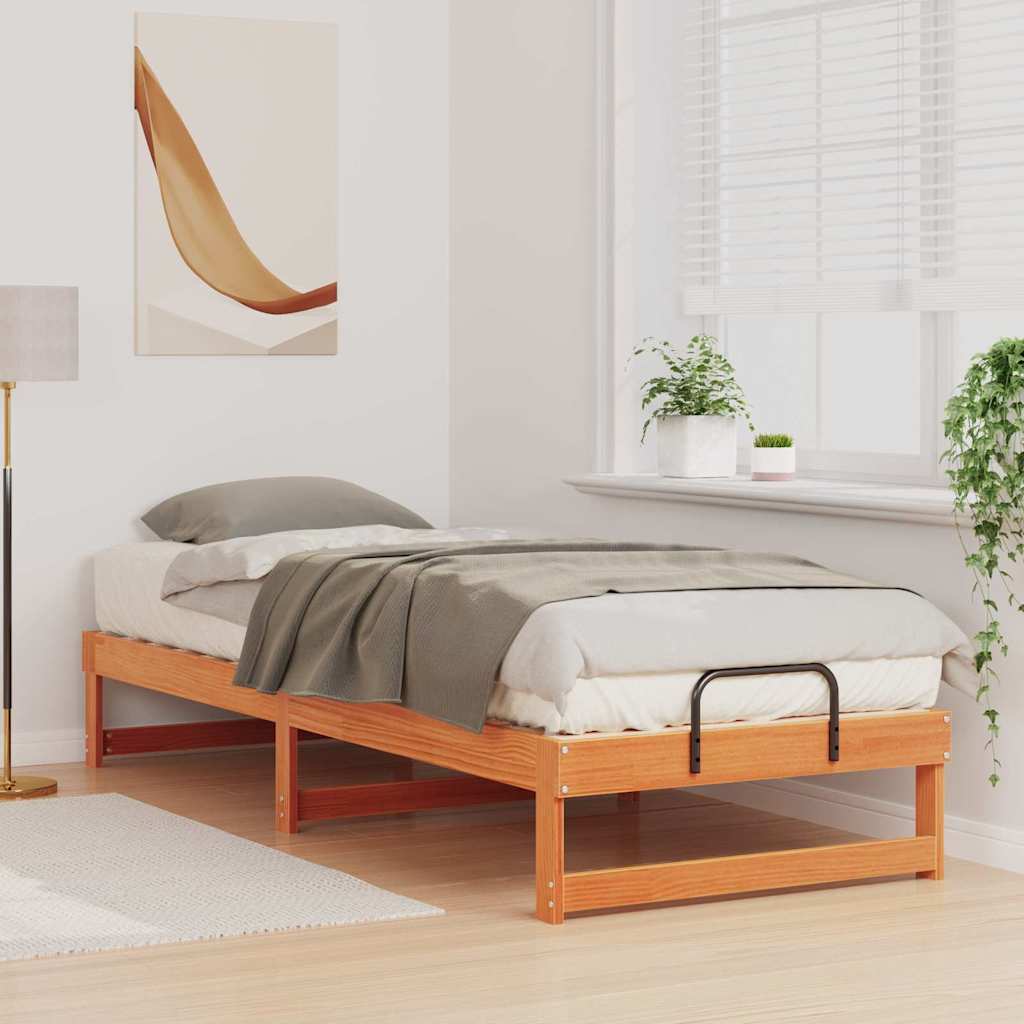 vidaXL Σκελετός Κρεβατιού Καφέ 90 x 210 cm Στερεά ξυλεία πεύκου