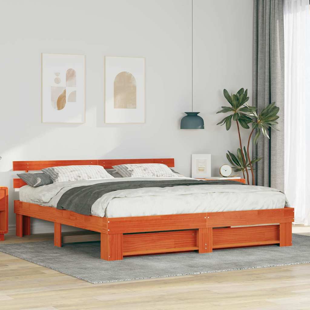 vidaXL Σκελετός Κρεβατιού Καφέ 200 x 200 cm Στερεά ξυλεία πεύκου