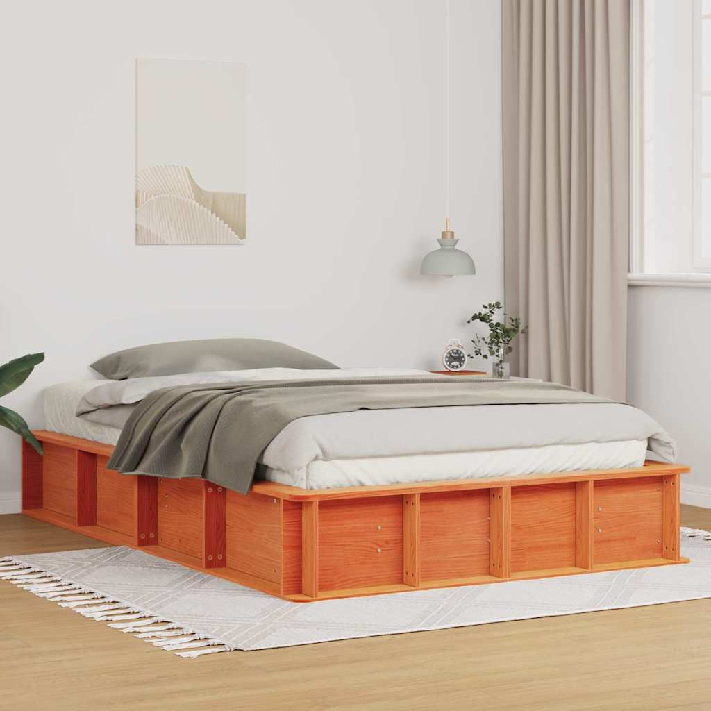 vidaXL Σκελετός Κρεβατιού Κερωτό καφέ 135 x 190 cm