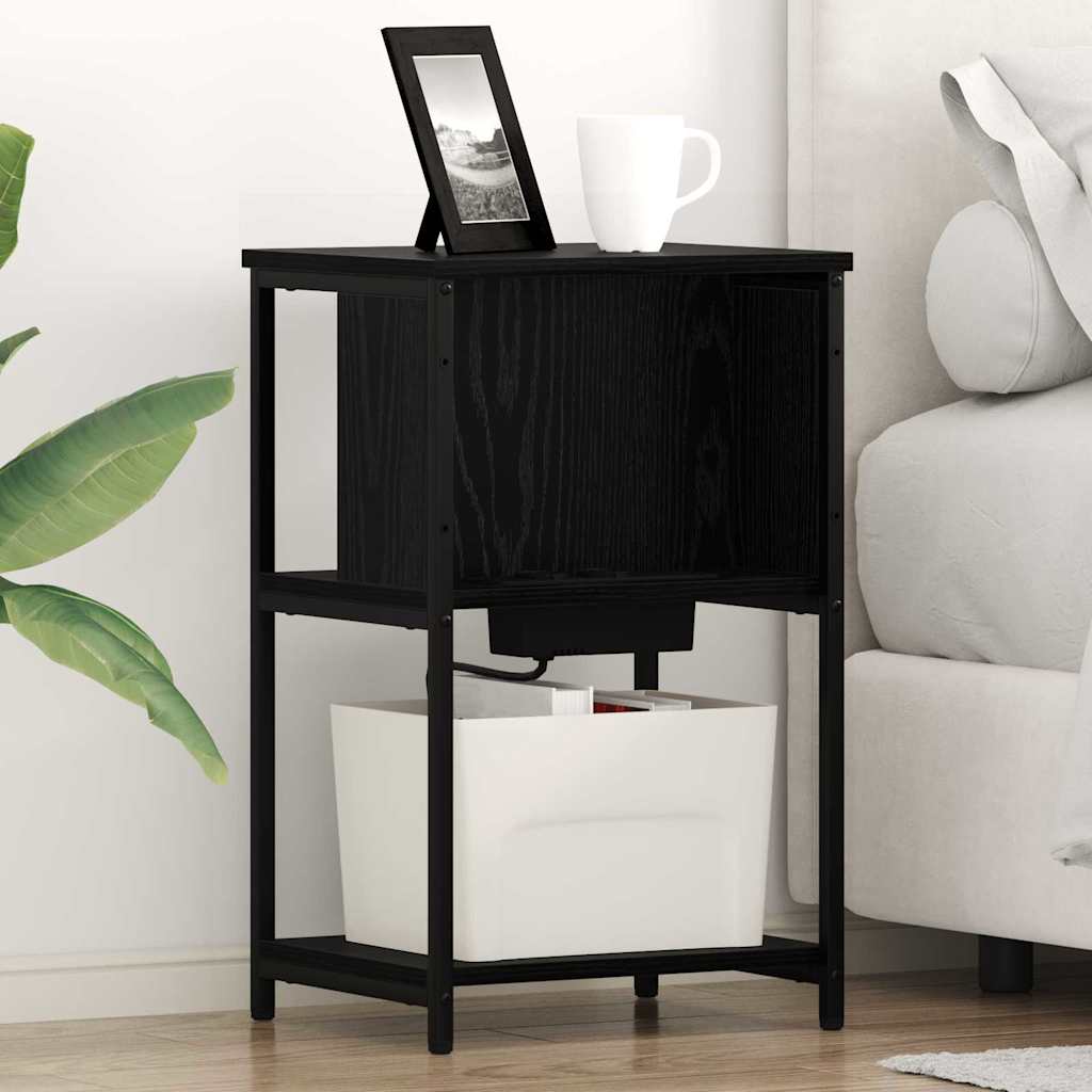 vidaXL Κομοδίνο Μαύρη Οξυά 38 x 31 x 61 εκ Επεξεργασμένο Ξύλο
