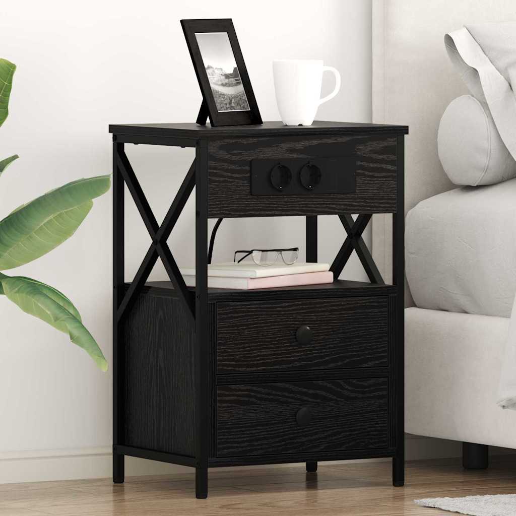 vidaXL Κομοδίνο 2 pcs Μαύρη Οξυά 40 x 31 x 60 εκ. Επεξεργασμένο ξύλο