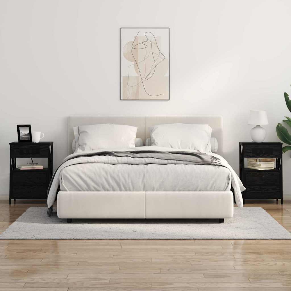 vidaXL Κομοδίνο 2 pcs Μαύρη Οξυά 40 x 31 x 60 εκ. Επεξεργασμένο ξύλο