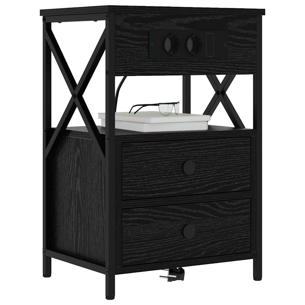 vidaXL Κομοδίνο 2 pcs Μαύρη Οξυά 40 x 31 x 60 εκ. Επεξεργασμένο ξύλο
