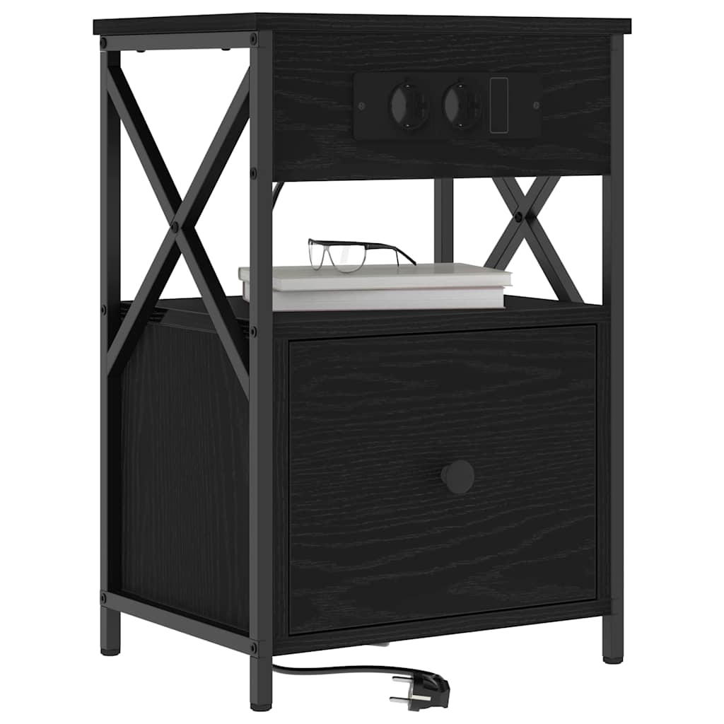 vidaXL Κομοδίνο Μαύρη Οξυά 40 x 31 x 60 εκ. Επεξεργασμένο Ξύλο