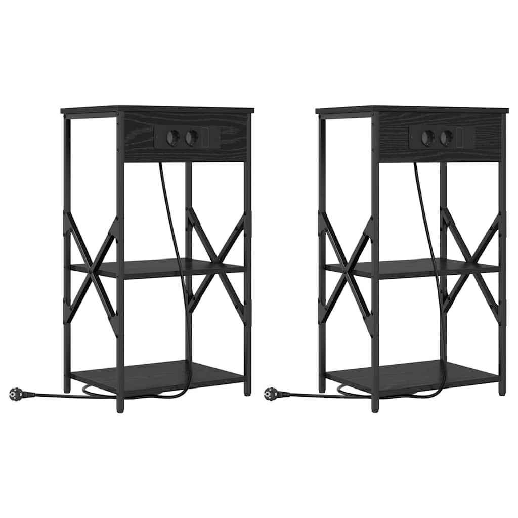 vidaXL Κομοδίνο 2 pcs Μαύρη Οξυά 41 x 31 x 76 εκ. Επεξεργασμένο ξύλο