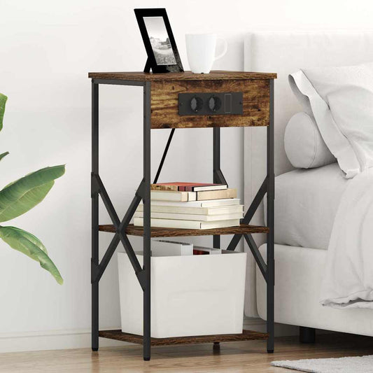 vidaXL Κομοδίνο Καπνιστό Δρύς 41 x 31 x 76 εκ. Επεξεργασμένο Ξύλο