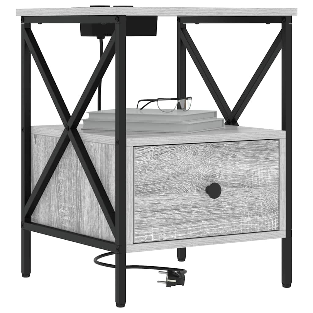 vidaXL Κομοδίνο Γκρίζο Σονομα 41,5 x 40,5 x 55 εκ. Επεξεργασμένο Ξύλο