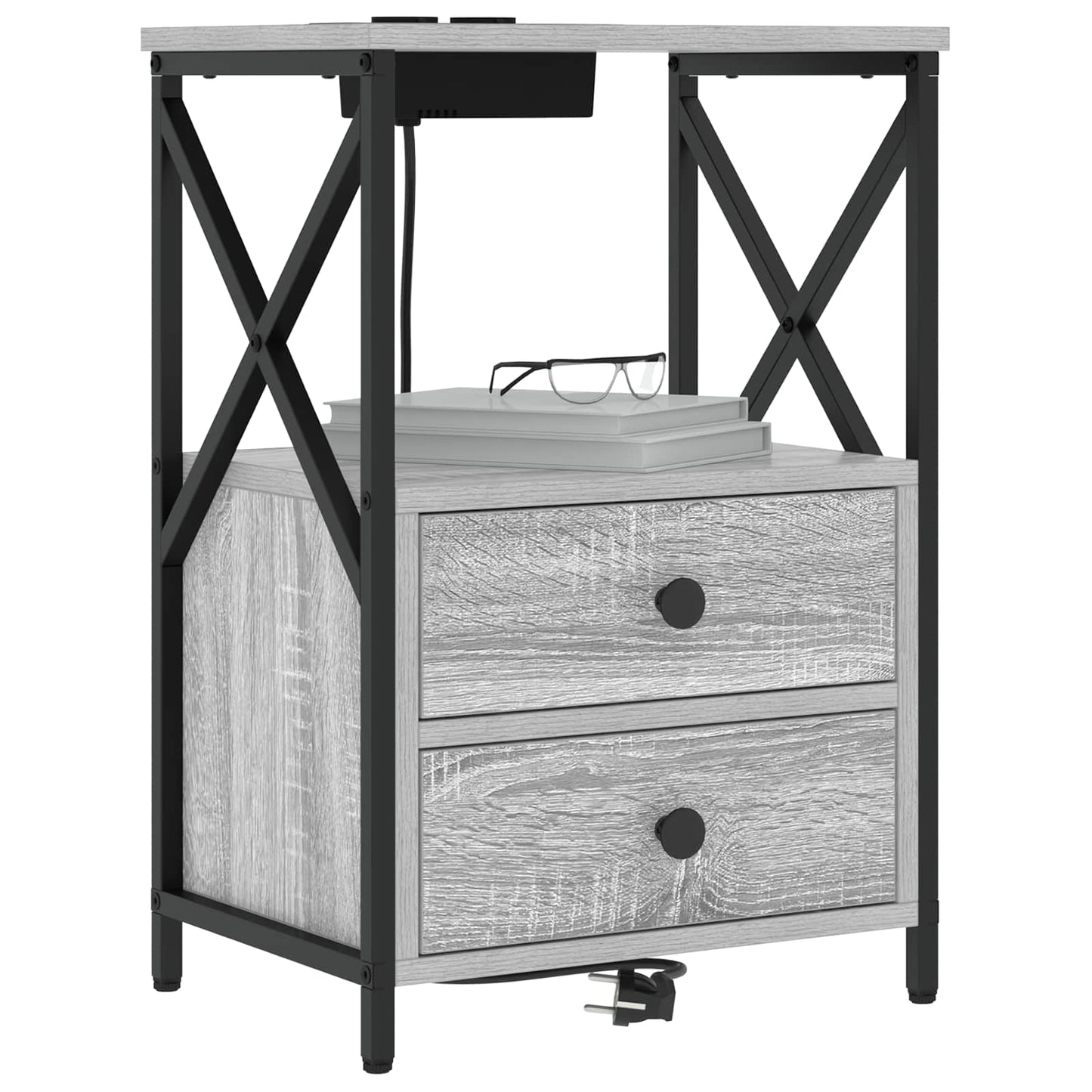 vidaXL Κομοδίνο 2 τμχ. Γκρίζο Σονομα 40 x 31 x 60 εκ.