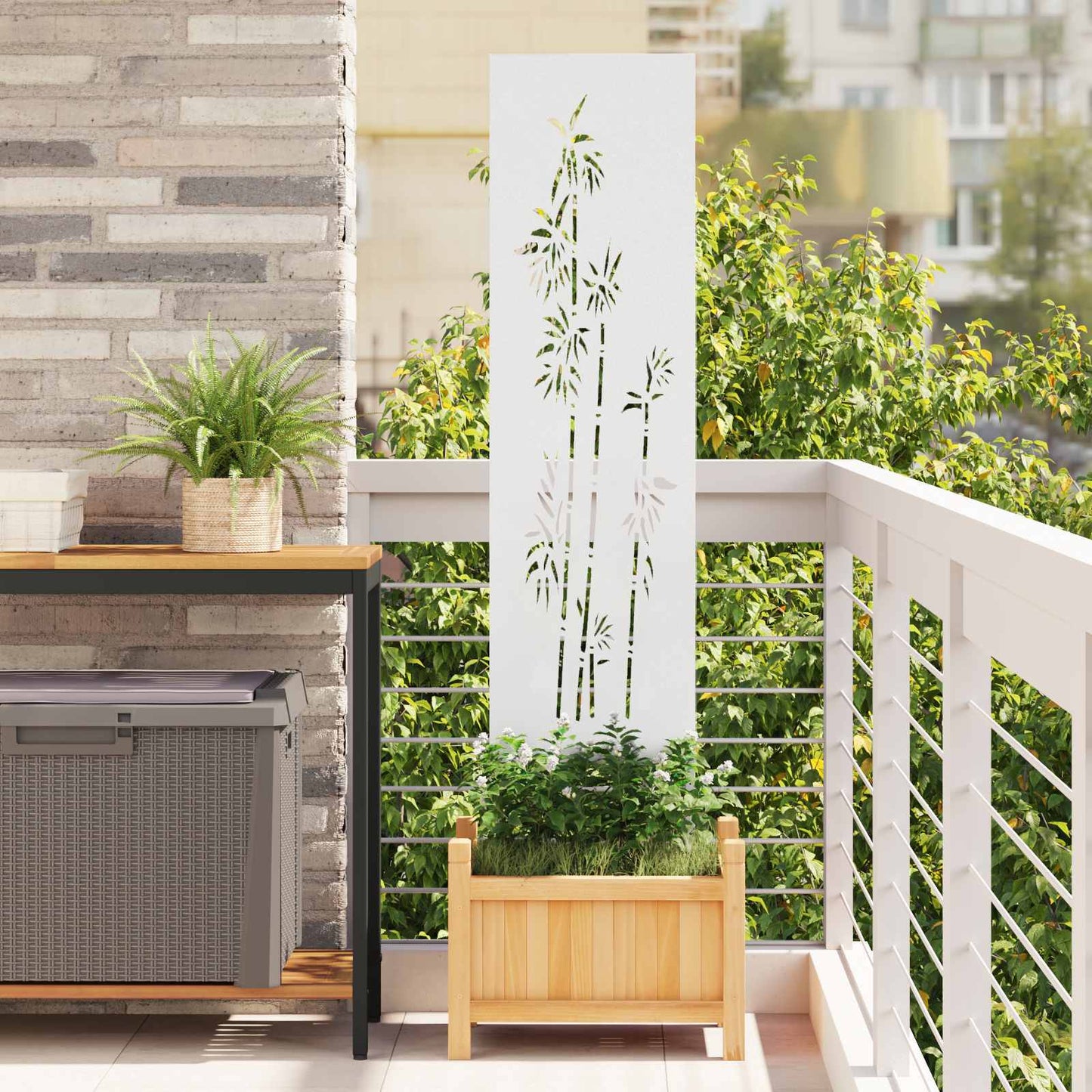 vidaXL Οθόνη Ιδιωτικότητας Κήπου Floral Λευκό 32 χ 140 εκ