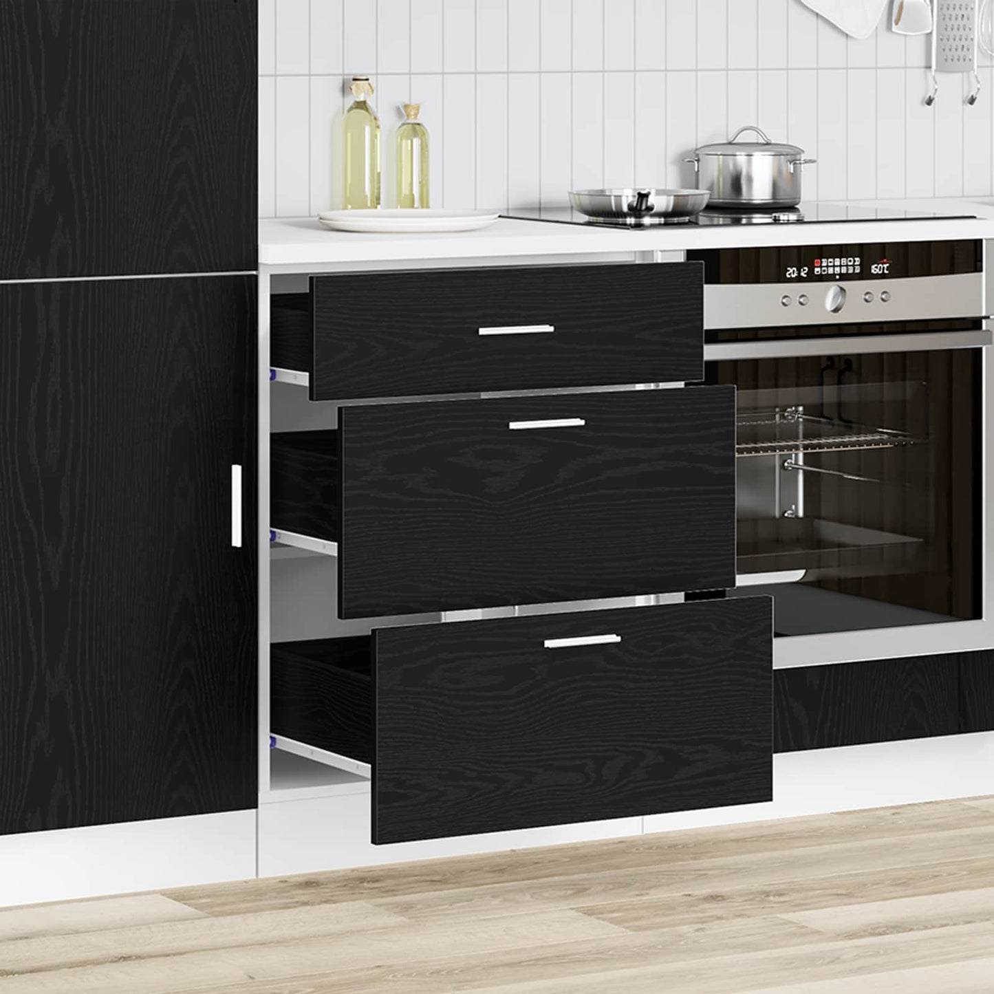 vidaXL Βάση Ντουλάπας Κουζίνας Riga Μαύρη Οξυά 60 x 46 x 81,5 εκ
