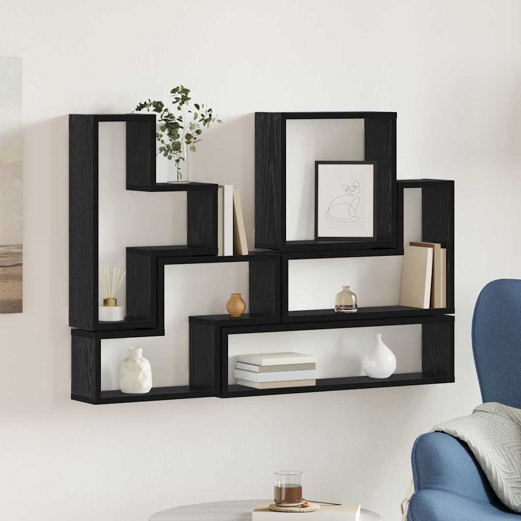 vidaXL Κύβος Τοίχου Μαύρη δρυς 96 x 12 x 64 εκ. Επεξεργασμένο ξύλο