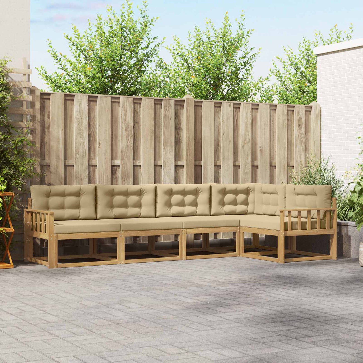 vidaXL Σειρά Καναπέ Εξωτερικού 4 τμχ. Λευκό και Μπεζ Πολυεστέρας