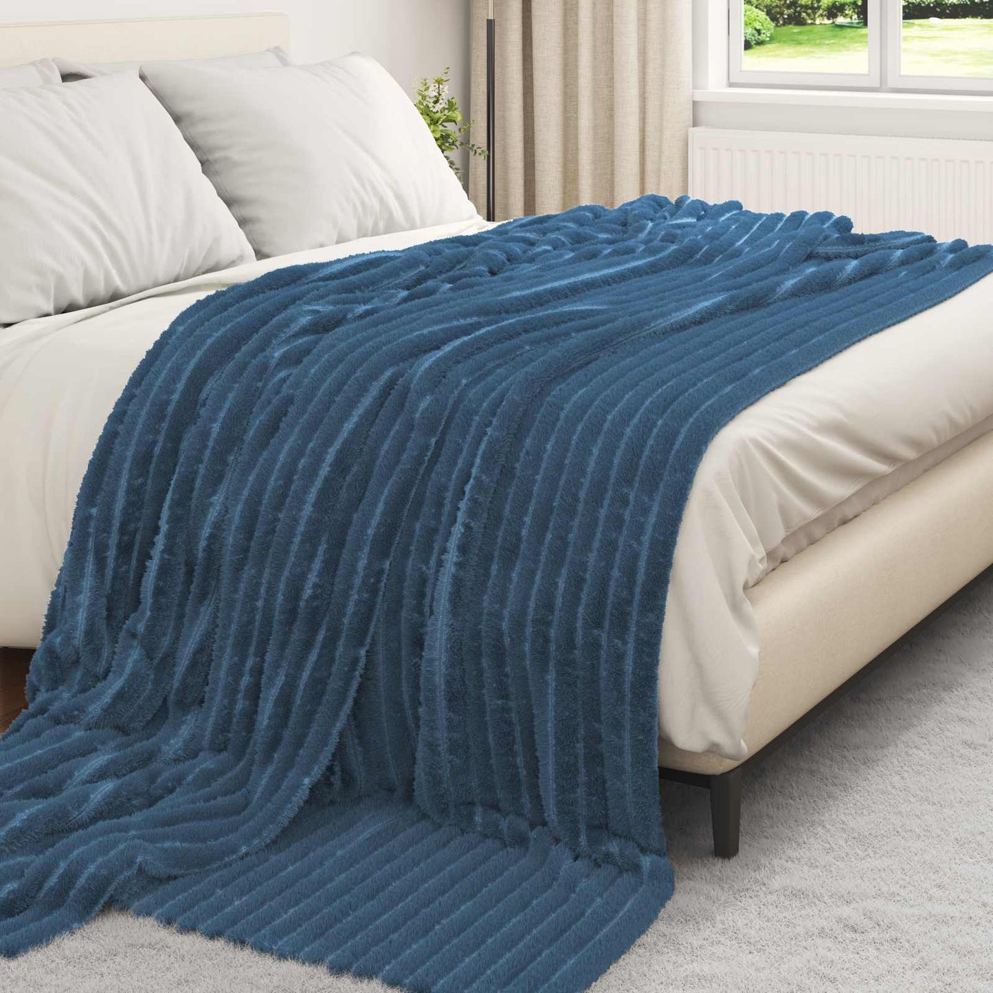 vidaXL Ριχτάρι Σκούρο μπλε 270 x 240 cm 1,77 kg Μαλλί