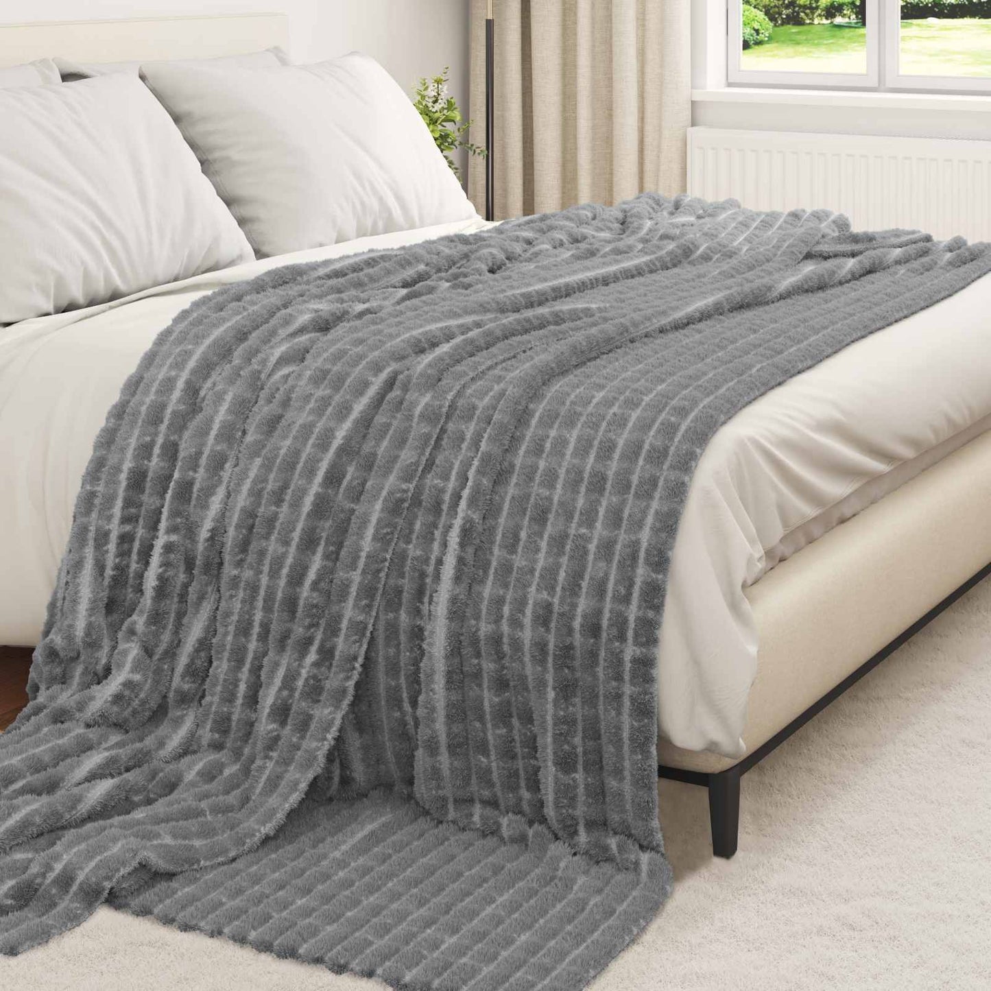 vidaXL Κουβέρτα Σκούρο Γκρι 240 x 220 cm Μαλλί