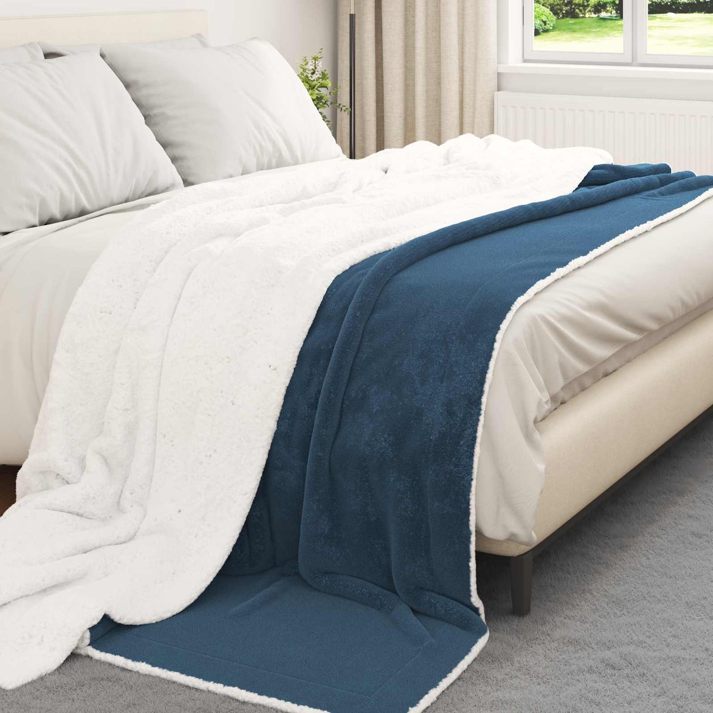 vidaXL Κουβέρτα Σκούρο μπλε 220 x 240 cm Μαλλί