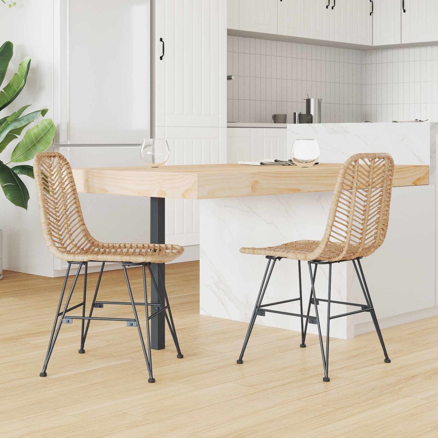 vidaXL Καρέκλα τραπεζαρίας 2 pcs Φυσικό 44.5 x 55 x 85 εκ.