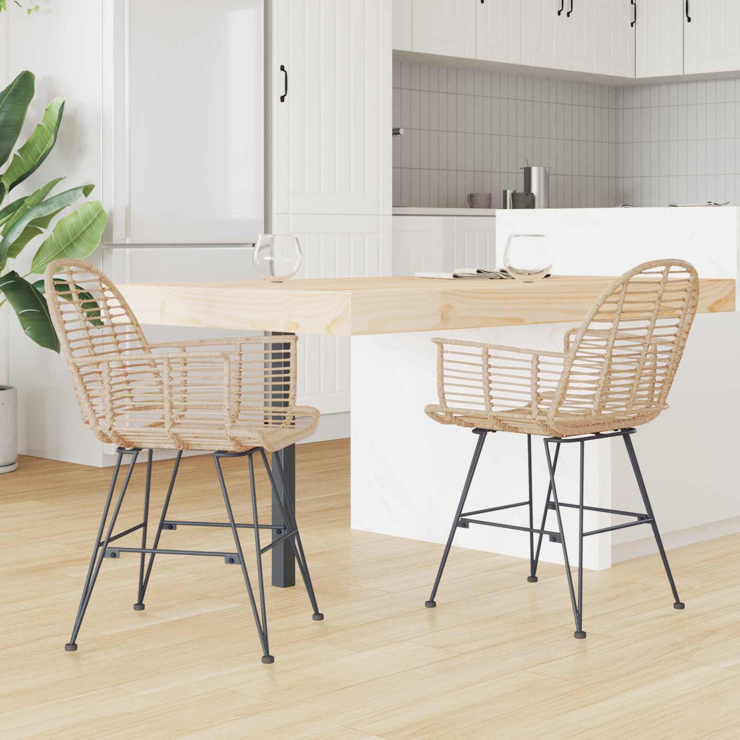 vidaXL Καρέκλα τραπεζαρίας 2 pcs Φυσικό 44 x 44 x 74 εκ.