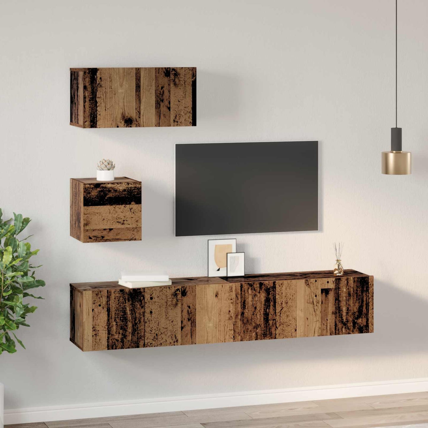 vidaXL Τηλεοπτική Κάβα Τοίχου 4 pcs Παλαιό ξύλο 80 x 30 x 30.5 εκ