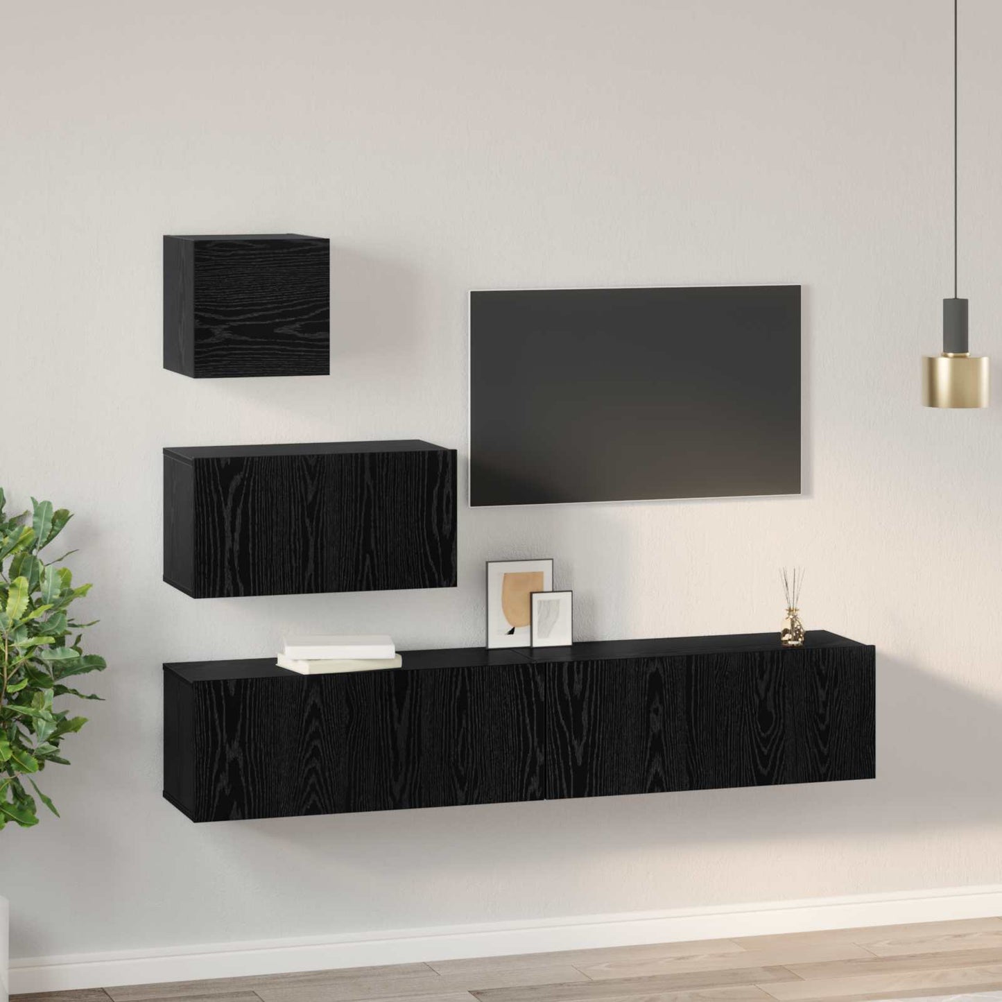 vidaXL Τηλεοπτική Κάβα Τοίχου 4 pcs Μαύρη δρυς 80 x 30 x 30.5 εκ