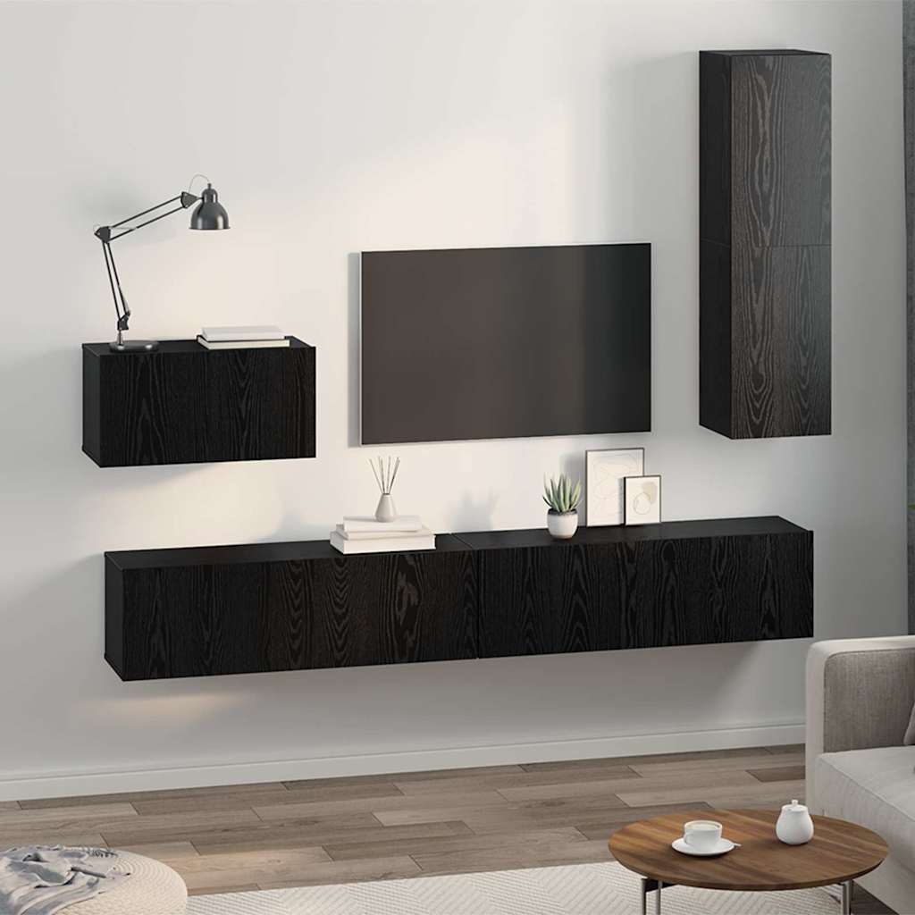 vidaXL Τηλεοπτική Κάβα Τοίχου 4 pcs Μαύρη δρυς 200 x 30 x 30 cm