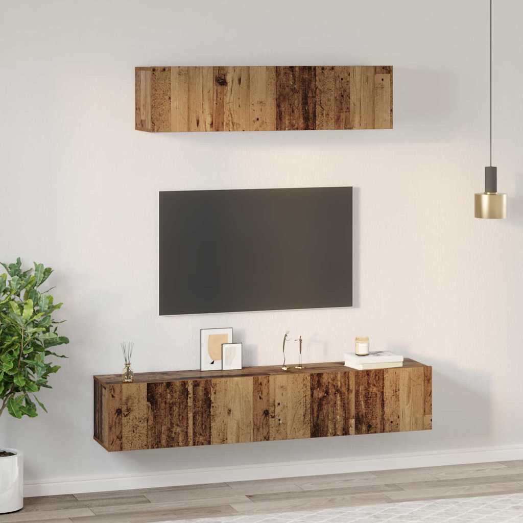 vidaXL Τηλεοπτική Κάβα Τοίχου 4 pcs Παλαιό ξύλο Μέγεθος: Μεσαίο