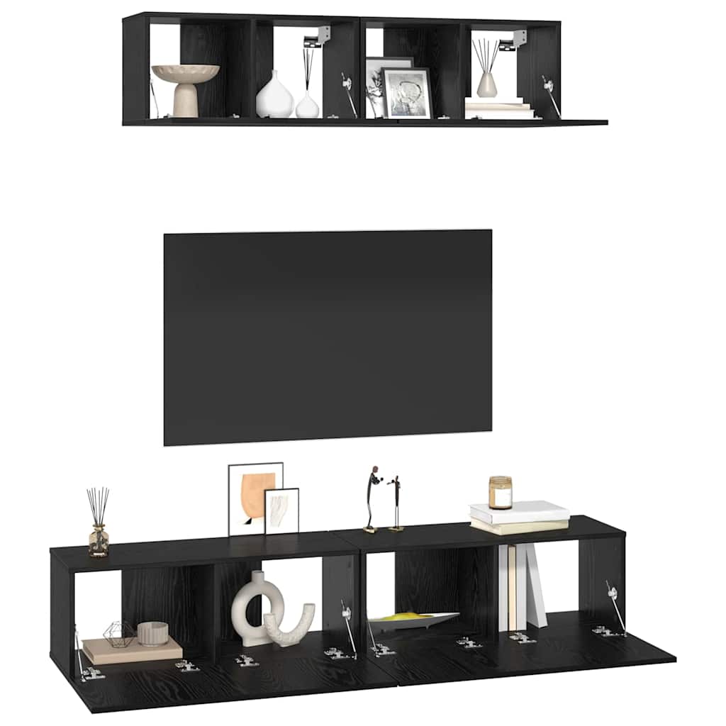 vidaXL Τηλεοπτική Κάβα Τοίχου 4 pcs Μαύρη Οξυά Small 80 x 30 x 30.5 εκ