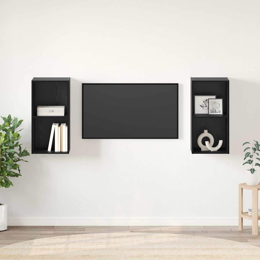 vidaXL Τηλεοπτική Κάβα Τοίχου 2 pcs Μαύρη Δρυς 37 x 37 x 72 εκ