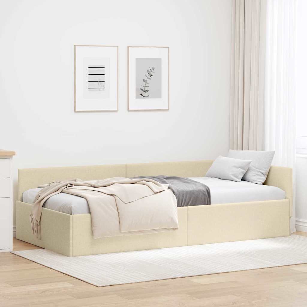 vidaXL Κρεβάτι Γωνίας Κρεμ 90 x 190 cm ύφασμα