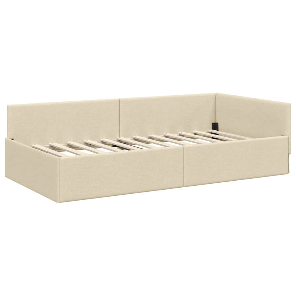 vidaXL Κρεβάτι Γωνίας Κρεμ 90 x 190 cm ύφασμα