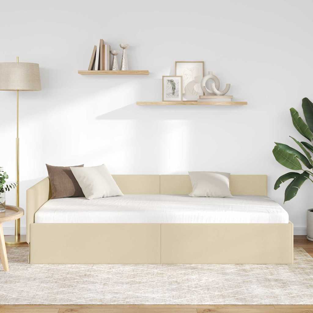 vidaXL Κρεβάτι Γωνίας Κρεμ 90 x 200 cm ύφασμα