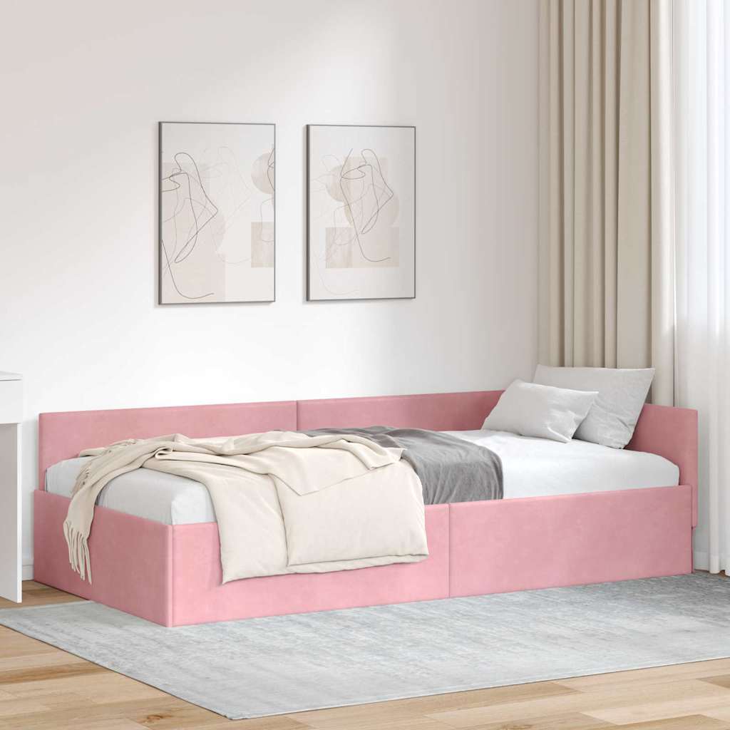 vidaXL Κρεβάτι Γωνίας Ροζ 90 x 190 cm Βελούδο