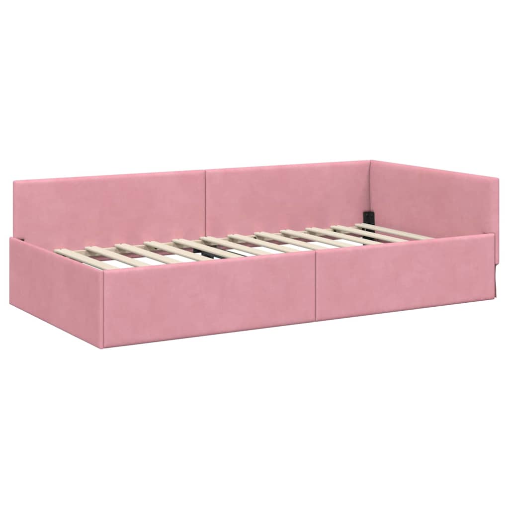 vidaXL Κρεβάτι Γωνίας Ροζ 90 x 190 cm Βελούδο