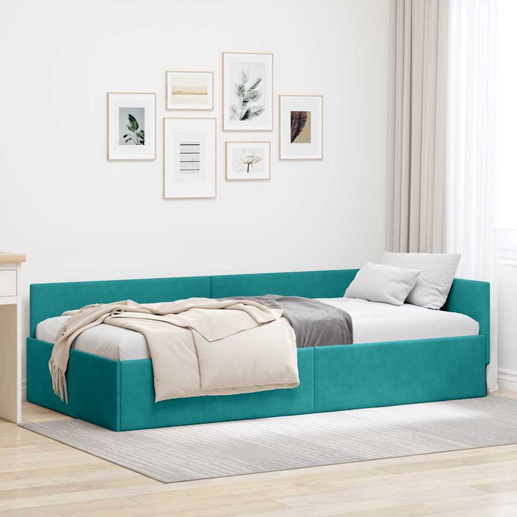 vidaXL Κρεβάτι Γωνίας Τιρκουάζ 90 x 190 cm Βελούδο