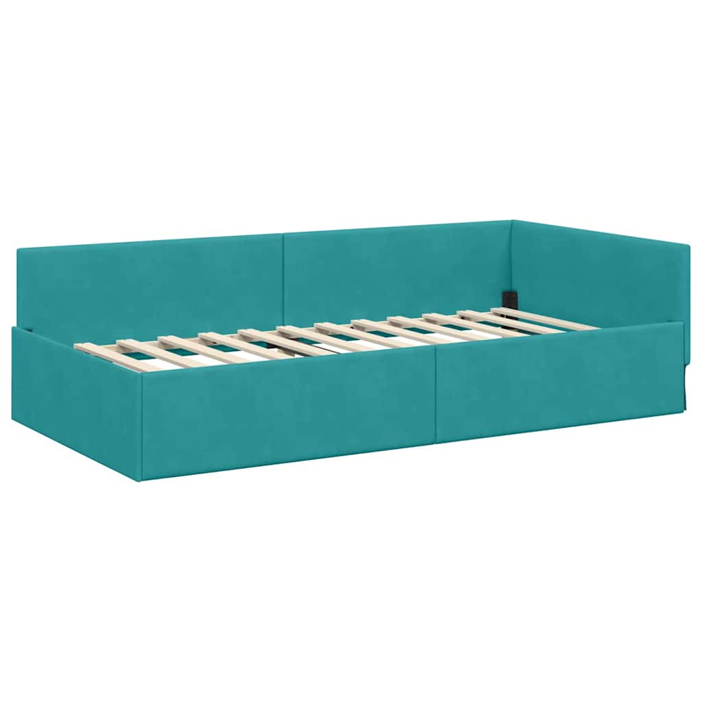 vidaXL Κρεβάτι Γωνίας Τιρκουάζ 90 x 190 cm Βελούδο
