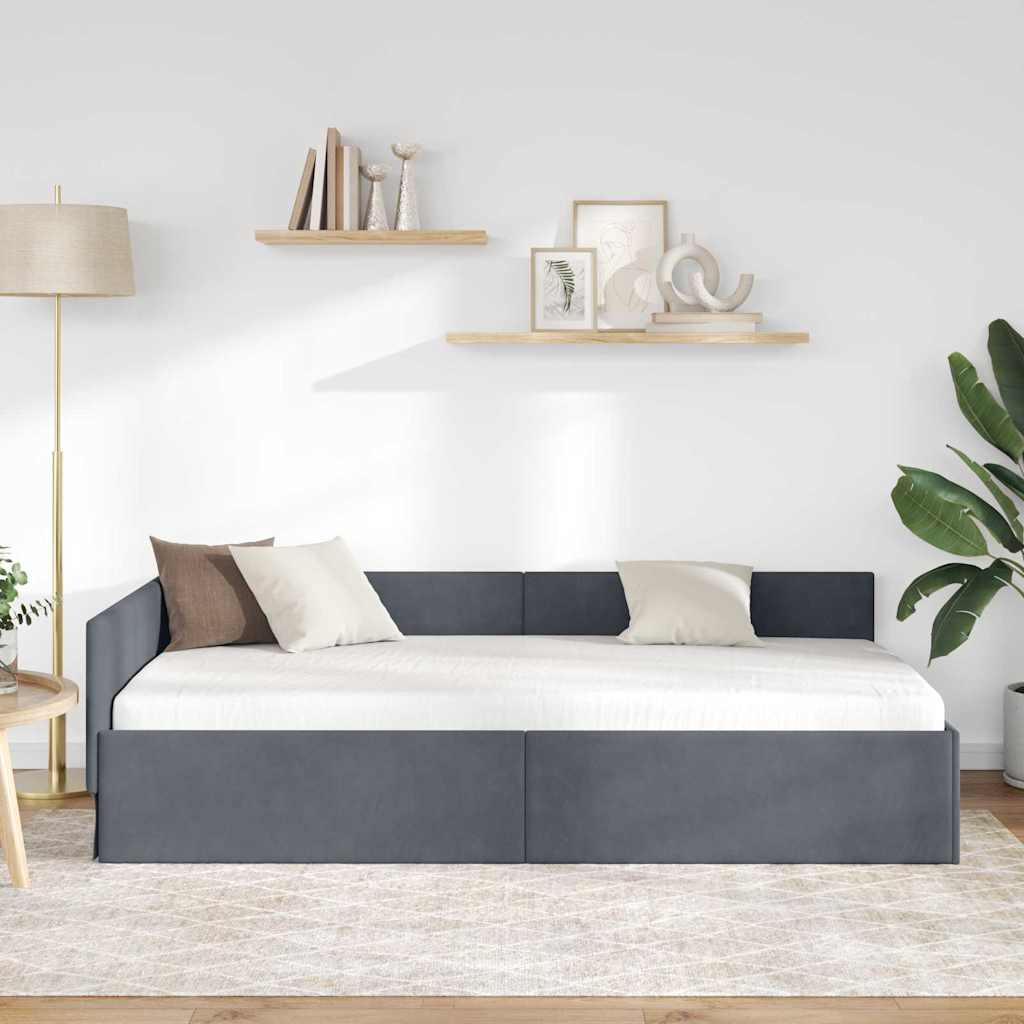 vidaXL Κρεβάτι Γωνίας Σκούρο Γκρι 100 x 200 cm Βελούδο