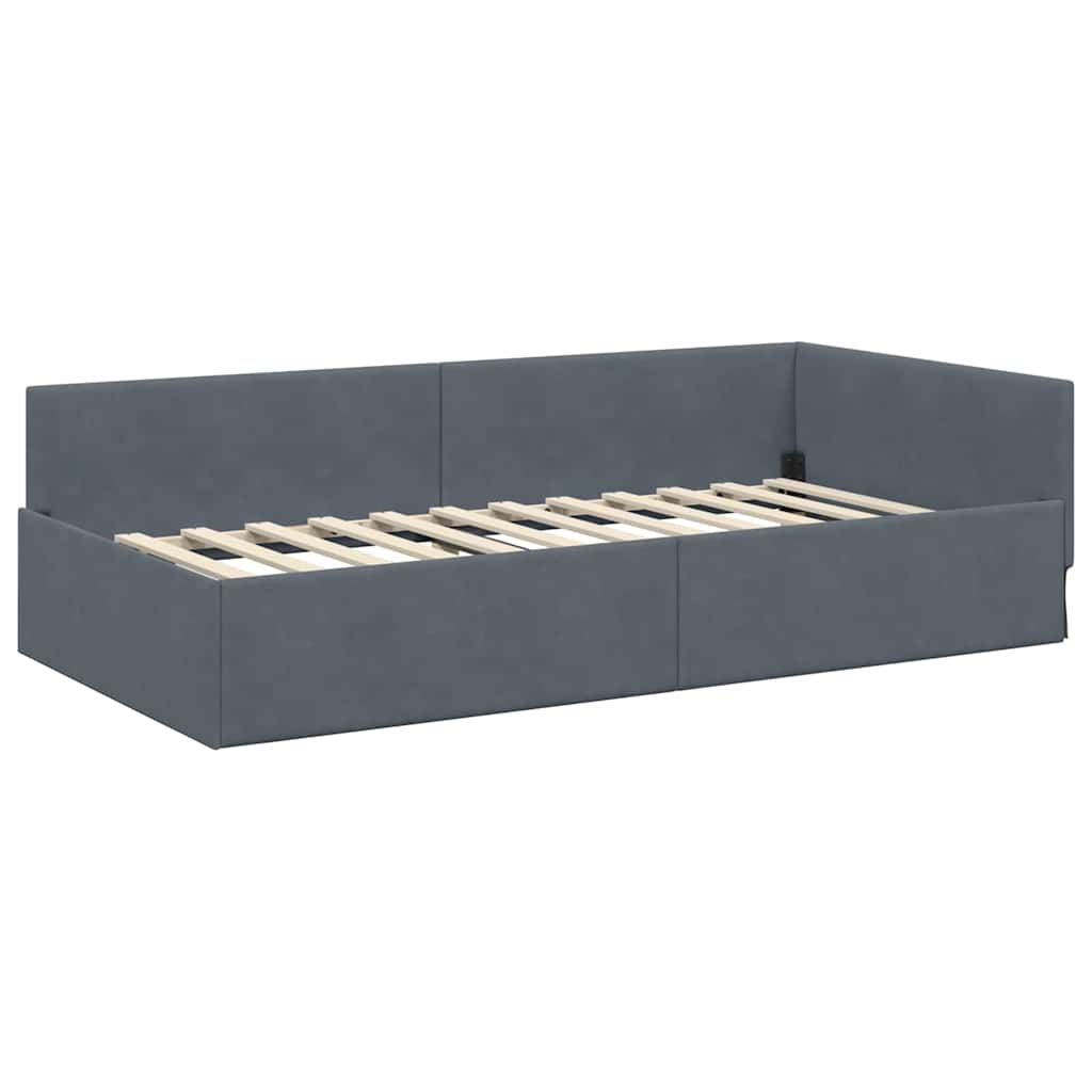 vidaXL Κρεβάτι Γωνίας Σκούρο Γκρι 100 x 200 cm Βελούδο