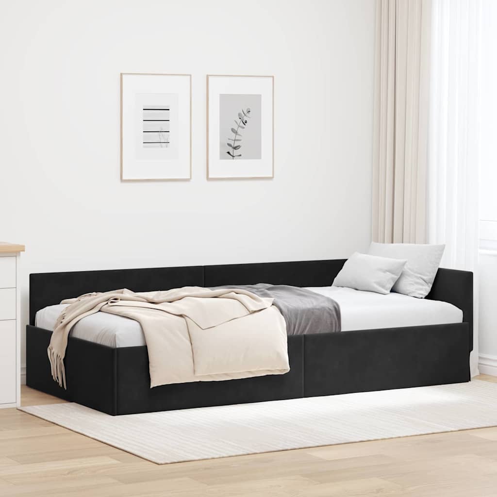 vidaXL Κρεβάτι Γωνίας Μαύρο 100 x 200 cm Βελούδο