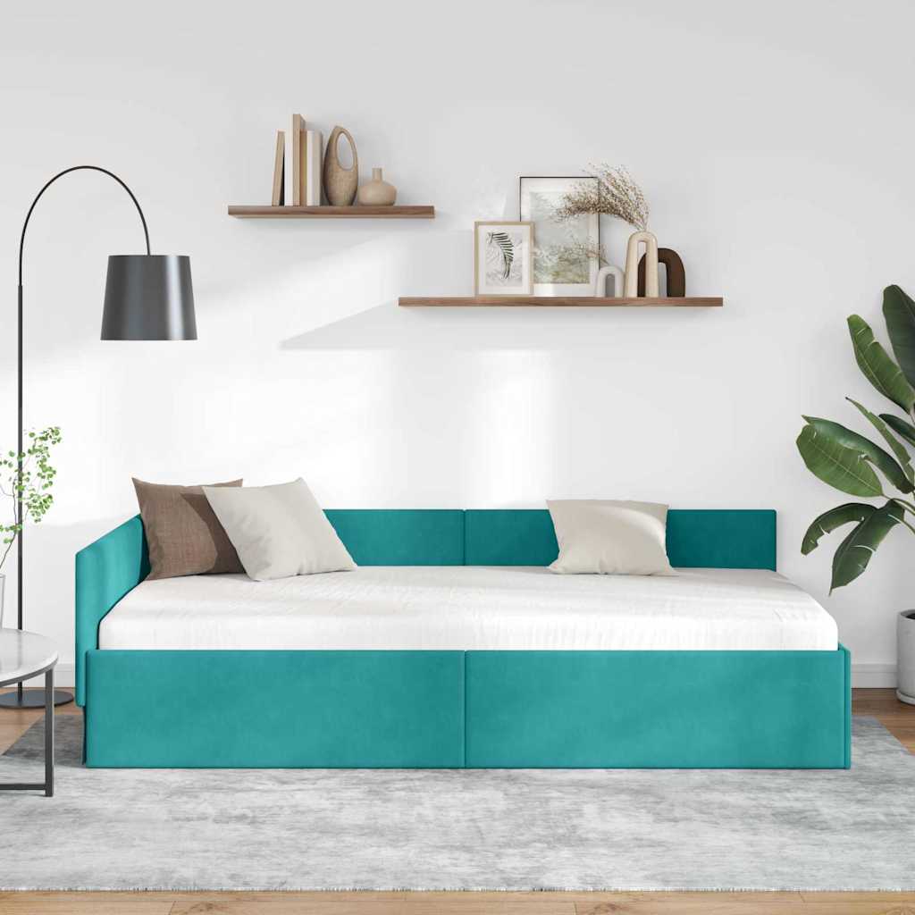 vidaXL Κρεβάτι Γωνίας Τιρκουάζ 100 x 200 cm Βελούδο