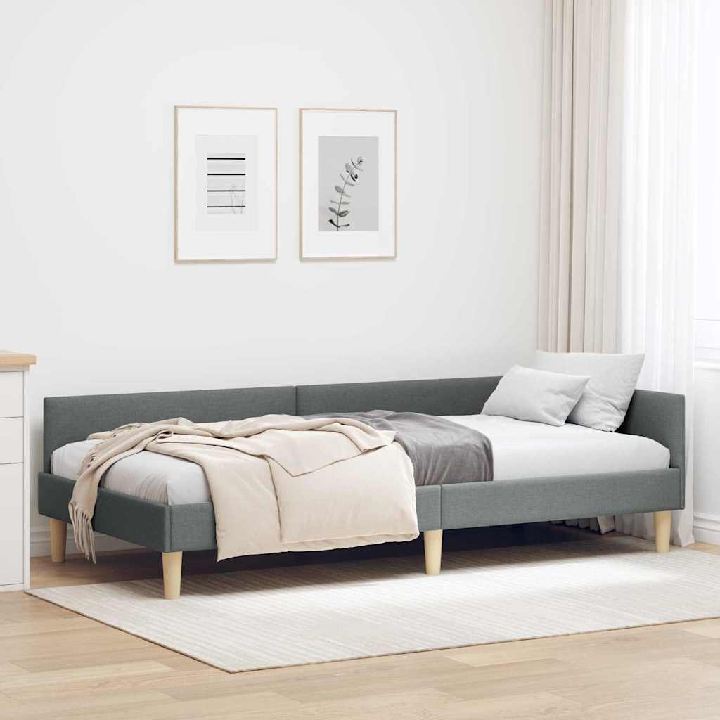vidaXL Κρεβάτι Γωνίας Σκούρο Γκρι 90 x 190 cm ύφασμα
