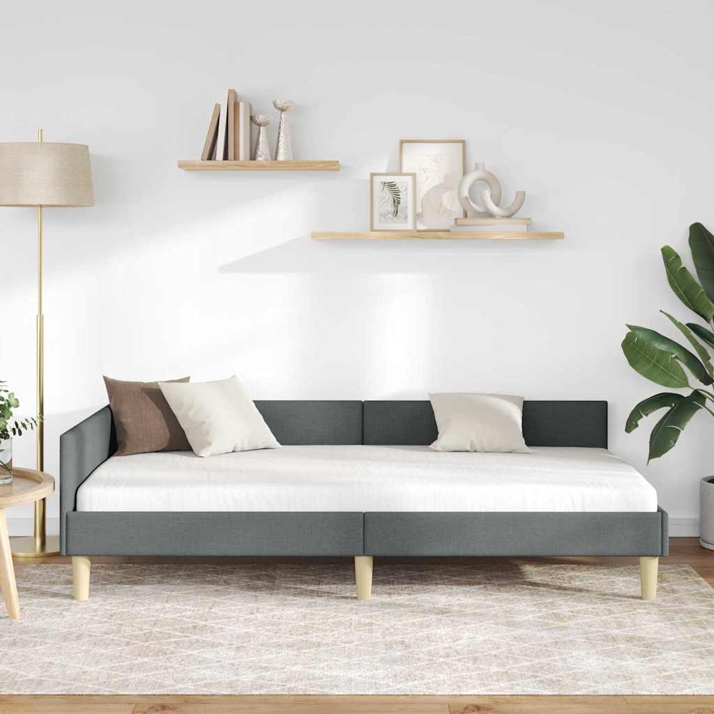 vidaXL Κρεβάτι Γωνίας Σκούρο Γκρι 90 x 190 cm ύφασμα