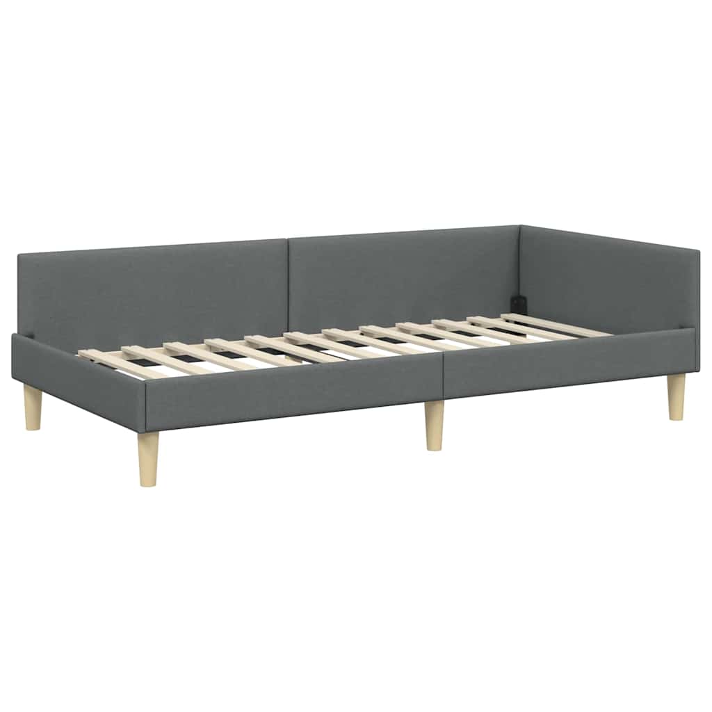 vidaXL Κρεβάτι Γωνίας Σκούρο Γκρι 90 x 190 cm ύφασμα