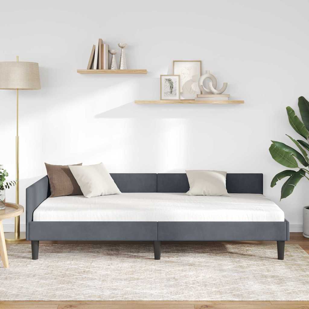 vidaXL Κρεβάτι Γωνίας Σκούρο Γκρι 90 x 200 cm Βελούδο