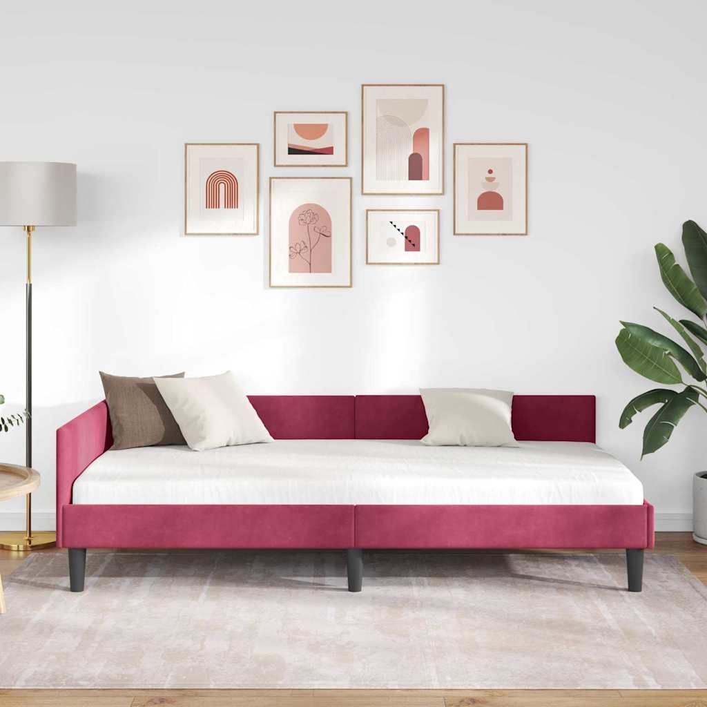 vidaXL Κρεβάτι Γωνίας Κόκκινο 100 x 200 cm Βελούδο