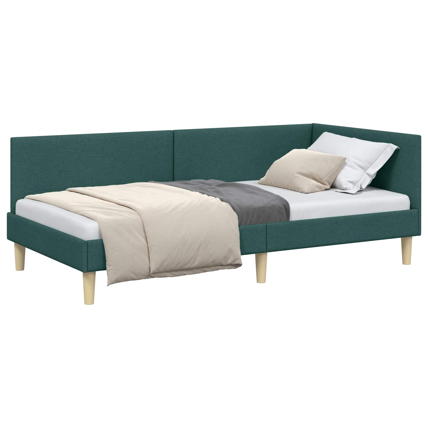 vidaXL Κρεβάτι Γωνίας Σκούρο Πράσινο 90 x 190 cm Ύφασμα